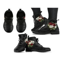 Lacyhop дамска кожа обувка винтидж къс ботуш флорални глезени ботуши на открито модни ботуши водоустойчива дантела нагоре бяла роза 8