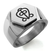 Неръждаема стомана Aztec Power of Love Rune гравиран шестоъгълник Crest Flat Top Biker Style Prolised Ring