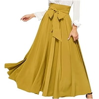 Елегантна женска висока талия пробита пола с корем вратовръзка отпред a-line maxi пола модна солидна цветна плисирана дълга пола