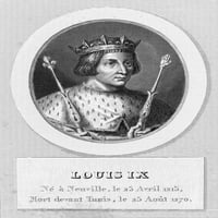 Луи I. Nsaint Louis. Крал на Франция, 1226-1270. Стоманена гравиране, френски, 19 век. Печат на плакат от