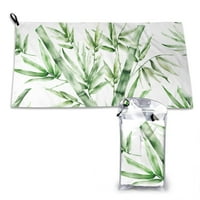 Преносима кърпа за микрофибър за възрастни, зелена акварелна бамбукова текстура бърза суха кърпа с туристическа катастрофа PVC торбичка, 16 31.5