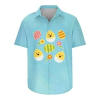 Небрежни удобни мъже Великденски печат Хавайска риза за ревера плажна риза с къс ръкав горна риза светло синьо xl