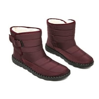 Ymiytan дамски снежни ботуши памучен облицована водоустойчива обувка среден телешки глезена ботуши студено време ботуши ежедневни комфорта зимни обувки червено 5
