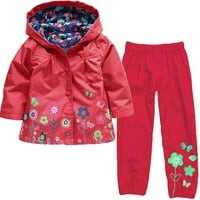 Два комплекта облекло за малко дете бебе момичета с дълъг ръкав флорално палто дъждовно яке с качулка панталон костюм