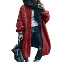 Paille женски палто с дълъг ръкав Кардиган Пуловер Отворен фронт outwear Уютен зимен плетен пуловери вино червен xl