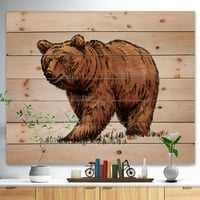 Art DesignArt „Цветна гравирана изолирана гризли мечка“ животни отпечатък върху естествена борова дървесина - кафяво в. Широко. Високо