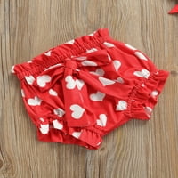 Момичета летни тоалетни комплекти Свети Валентин бял къс ръкав буква за печат тениска червено сърце печат къси комплекти лента за глава 6m-4y