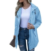 Женско яке за ракета с качулка дъждовна тънка талия яке с цип дъждобран зимен дълъг джобен бутон модна каузална дъждобрана