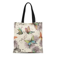Платно тотална чанта пеперуда винтидж летящи пеперуди акварелни животни акварелни ориенталски цвете за многократна употреба раменни хранителни стоки чанти чанти чанта чанта