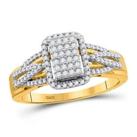 10K жълто злато кръгло диамантен правоъгълник клъстер пръстен cttw