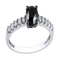 Черно -бял естествен диамантен годежен пръстен в 10K бяло злато
