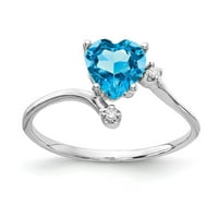 Солиден 14k бяло злато сърце синьо топаз диамантен годежен пръстен размер
