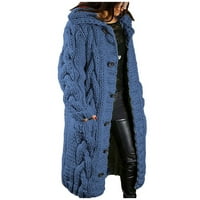 Clodeeu жена плюс размер зимен палто клирънс жени качулка кардиган с голям размер пуловер джоб едно цялостно гърди дълги ръкави козина рупки синьо 18