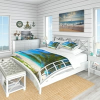 Art DesignArt 'Window Open to Beach с палмов комплект за крайбрежни постелки - завивка и шамари близнаци + сраслено парче