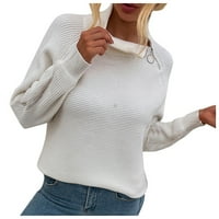Kali_store подрязан пуловер Женският преисков райета с пуловер с висок ръкав с дълъг ръкав с дълъг ръкав отгоре бял, l