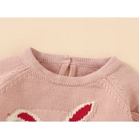 Aturuste бебета момичета плета носете дълъг ръкав кръгла шия заек декор пуловер плътно цвят памучен връх за пролетната есен