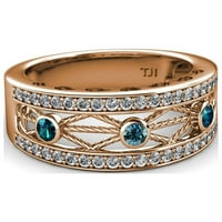 Синя и бяла диамантена сватбена лента със сърце и капка дизайн 0. Карат TW 14K розово злато.size 8.5