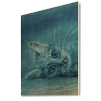 Art DesignArt „Blue Cat Illustration“ Традиционният декор за дърво с стена - естествен боров дърво в. широк в. Високо