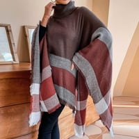 Hunpta Winter Coat for Women Turtleneck Кариран ресни пуловер