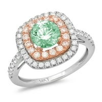 1. CT блестящ кръгъл крой симулиран зелен диамант 14k бял розов златен пасианс с акценти пръстен SZ 3.75
