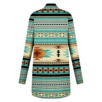 Zrbywb нови модни жени жилетки западни западни етнически печат ретро ежедневни ацтекски печат с дълъг ръкав Кардиган Топ палто