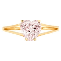 1. CT блестящо сърце нарязване симулиран розов диамант 14k жълто злато пасианс пръстен SZ 9.75