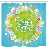 Великденски карикатура глобус трева и цветя облак, пълна с детски полиестер тъкан за баня за баня за баня