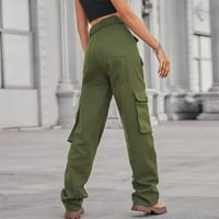 Нова армия зелени жени модни ежедневни плътни цветове измит дънкови панталони с много джоба панталони