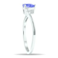 Женски пръстен за танзанит и диамантен вълна в 10K бяло злато