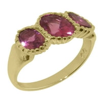 Британски направени 14K жълто злато естествено розово турмалин женски пръстен за годежен пръстен - Опции за размер - размер 4.5