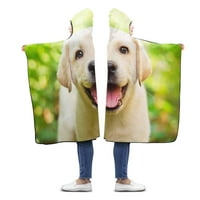 Забавно лабрадор кученце куче носимо одеяло с качулка възрастни момичета момчета полярни рунини одеяла хвърлете обвивка