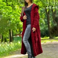 Drpgunly Лек жилищен зимен солиден солиден плетен разхлабена качулка дълъг джобн жилетка, есенни дрехи за женски палта за жени на женски жилетки, червено s