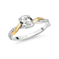 Gem Stone King Tone 10k Жълто злато и стерлинги Сребро Уайт създаде сапфир и бяла лаборатория, отглеждана диамант усукан пръстен за жени за жени