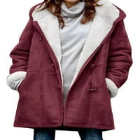 Плюс якета с размер за жени Зимно размито руно парка рог рог якета с качулка топло палто с джобове
