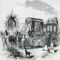 Смяна на етаж за Celerity Wagon на Overland Mail, 1858 г., отпечатък на изпълнителя неизвестен плакат
