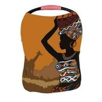 Илюстрация красива черно африканска жена сестрински покритие бебешка кърма за кърмене за хранене на корицата за бебешка столче за кола
