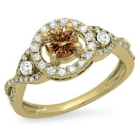 Колекция DazzlingRock 0. Карат 10K шампанско и бял диамантен камък вихър годежен пръстен, жълто злато, размер 6.5