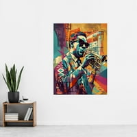 Тромпет плейър джаз музикант със слънчеви очила модерен цветен линокут печат екстра голям XL Wall Art Poster Print