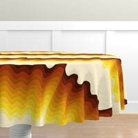 Памучен сатен покривка, 70 кръг - ретро 1960 -те жълти кафяви ивици абстрактни винтидж вълни линии печат персонализиран спално бельо от масата с лъжица