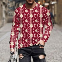 Bazyrey Mens Outwear Coats, Fall Fashion Casual Christmas Printed с дълги ръкави с ризи с о-ъг върхове блуза червено 2xl