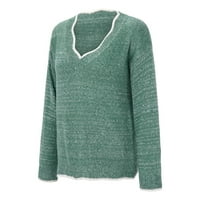 Женски дълъг ръкав v Плотен пуловер Пуловер Плотен пуловер Плътни цветове тънки върхове