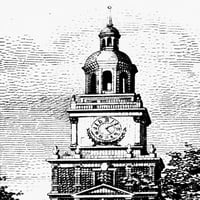 Зала за независимост: Кула. NTHE CLOCK TOWER OF Independence Hall във Филаделфия, Пенсилвания. Стоманена гравиране, 19 век. Печат на плакат от