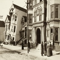 Сан Франциско, 1906. Nhouses askew на улица Хауърд, след земетресението на април 1906 г. Плакатен печат от