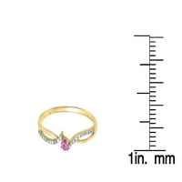 Колекция DazzlingRock 18k кръг розов сапфир и бял диамантен кросоувър разцепване на булчинския обещаващ пръстен, жълто злато, размер 8.5