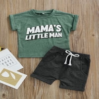 Небрежни тоалети за бебета, Baby Boys Letter Print с къс ръкав тениска за шия + твърди цветове шорти