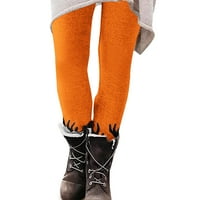 Pitauce забавен грозен Хелоуин празнични еластични гамаши за жени, графично отпечатано високо талия за контрол на корема за повдигане на дупето за йога панталони кльощави фитнес чорапи, портокал