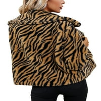 Жени кафяви зебра леопардово палто, палто от кардиган Fau за есента на зимата