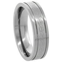 Титан плосък оформен келтски възел, изрязани ръбове сватбена лента пръстен