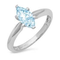 1ct marquise cut Blue симулиран диамант 18k бяло злато гравиране изявление годишнина ангажимент сватбен пасианс размер 8.75
