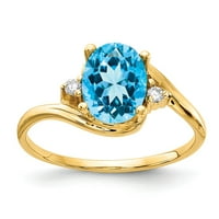 Солиден 14k жълто злато синьо топаз диамантен годежен пръстен размер
